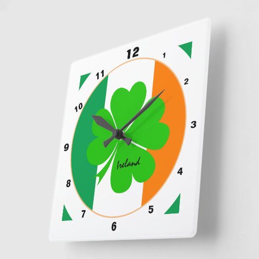 Horloge Carrée Drapeau irlandais moderne, Irlande tendance Accuei (Angle)