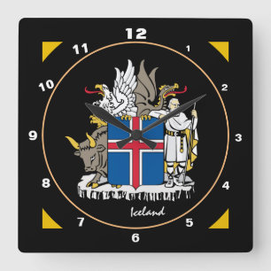 Horloge Carrée Drapeau islandais moderne & Islande tendance / des