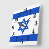 Horloge Carrée Drapeau Israël étoile bleue de David (Angle)