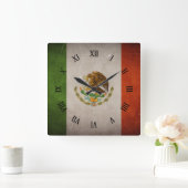 Horloge Carrée Drapeau mexicain cool Grunge Mexique (Maison)