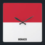 Horloge Carrée Drapeau Monaco Patriotique éblouissant<br><div class="desc">Drapeau Monaco Éblouissant Mur Carré Patriotique Horloge dans les couleurs et les éléments du drapeau national de Monaco couvrant l'avant de l'horloge. Les couleurs du drapeau national sont complétées par le texte "Monaco" en bas. Le texte est entièrement personnalisable à l'aide de la fonction "Customiser !". N'hésitez pas à le...</div>