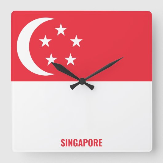 Horloge Carrée Drapeau national de Singapour Patriotique (Recto)