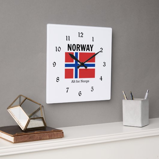 Horloge Carrée Drapeau norvégien et devise (Bureau)