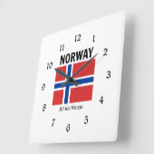 Horloge Carrée Drapeau norvégien et devise (Angle)