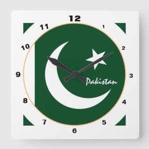 Horloge Carrée Drapeau Pakistan moderne, Pakistan Accueil / Desig