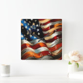 Horloge Carrée Drapeau Patriotique USA Dur Pastel (Maison)