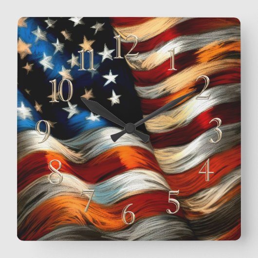 Horloge Carrée Drapeau Patriotique USA Dur Pastel (Recto)