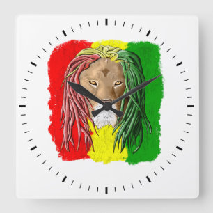 Horloge Carrée Drapeau Reggae Jamaïcain Rasta Lion