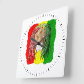 Horloge Carrée Drapeau Reggae Jamaïcain Rasta Lion (Angle)