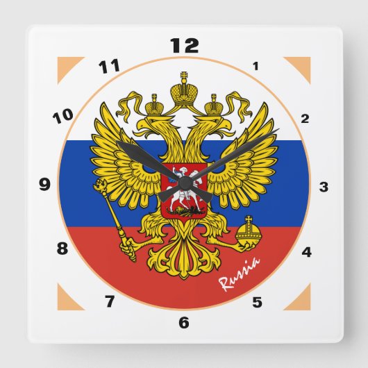 Horloge Carrée Drapeau russe, Russie patriotique Accueil / design (Recto)