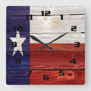 Horloge Carrée Drapeau rustique du Texas imprimé sur texture de b