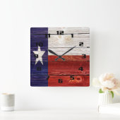 Horloge Carrée Drapeau rustique du Texas sur texture de bois impr (Maison)