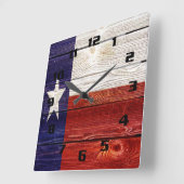 Horloge Carrée Drapeau rustique du Texas sur texture de bois impr (Angle)