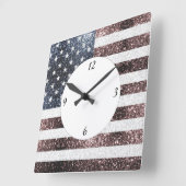 Horloge Carrée Drapeau rustique rouge blanc bleu étincelant USA (Angle)