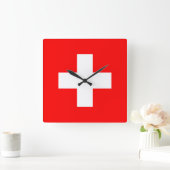 Horloge Carrée Drapeau Suisse (Maison)