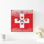 Horloge Carrée Drapeau suisse brillant (Maison)