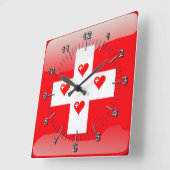 Horloge Carrée Drapeau suisse brillant (Angle)