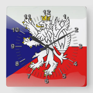 Horloge Carrée Drapeau tchèque brillant