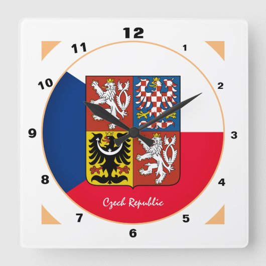 Horloge Carrée Drapeau tchèque & mode République tchèque / Emblem (Recto)