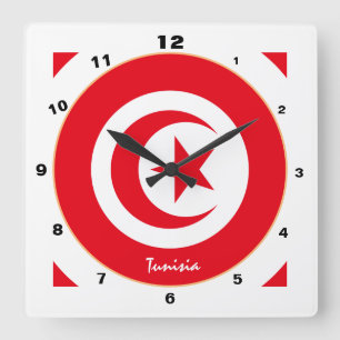 Horloge Carrée Drapeau Tunisie moderne, Tunisie tendance Accueil