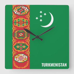 Horloge Carrée Drapeau turkmène éblouissant patriotique