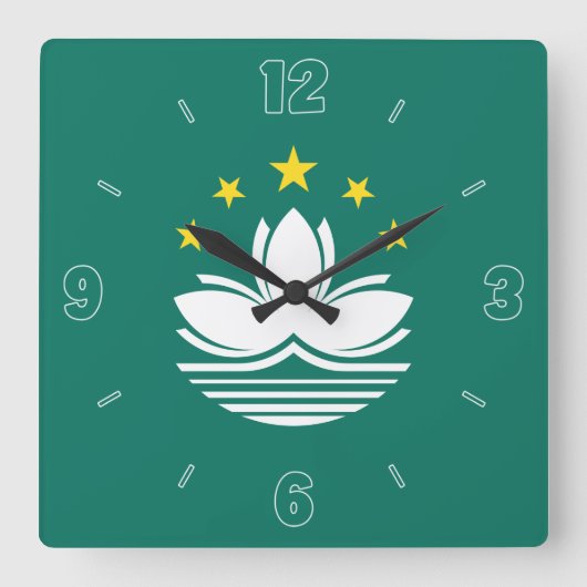 Horloge Carrée Drapeau vert jaune blanc chiffres patriotique (Recto)