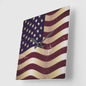 Horloge Carrée Drapeau vintage américain 2 (Angle)