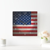 Horloge Carrée Drapeau vintage américain avec texte personnalisé (Maison)