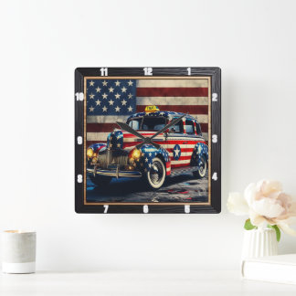Horloge Carrée Drapeau vintage Taxi américain
