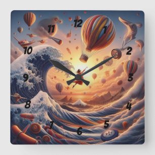 Horloge Carrée Dream Weaver's Journey : Imaginaire Hot Air Balloo