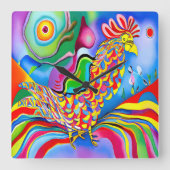 Horloge Carrée "Dreamscape Bird". Un cocktail abstrait surréalist (Recto)