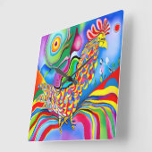 Horloge Carrée "Dreamscape Bird". Un cocktail abstrait surréalist (Angle)