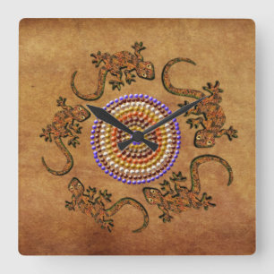 Horloge Carrée Dreamtime & Animaux aborigènes australiens