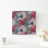 Horloge Carrée Dreamy African Grey with Red Roses (Maison)