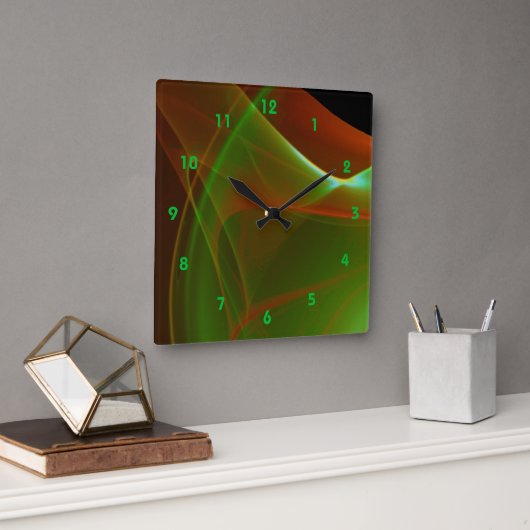 Horloge Carrée Dreamy Green et Orange Sweep Fractal (Bureau)