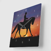 Horloge Carrée Dressage Horse and Rider Clock (Angle)