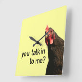 Horloge Carrée Drôle Attitude poulet (Angle)