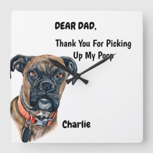 Horloge Carrée Drôle Boxer Bringé Papa Chien Art Aquarelle Canine