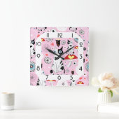 Horloge Carrée Drôle chat rose (Maison)