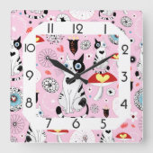 Horloge Carrée Drôle chat rose (Recto)