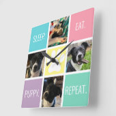 Horloge Carrée Drôle Chiot Dormir Manger Répéter Amoureux des chi (Angle)