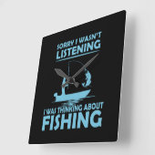 Horloge Carrée Drôle de dire sur la pêche (Angle)