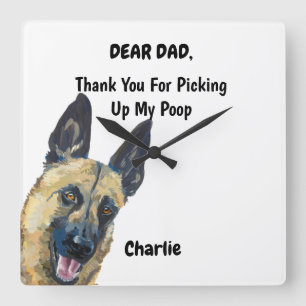 Horloge Carrée Drôle de Malinois belge Papa Aquarelle Art Canin