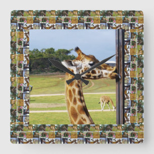 Horloge Carrée Drôle Giraffe Lique Un Pole,