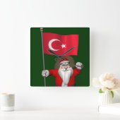 Horloge Carrée Drôle Père Noël Avec Drapeau De Turquie (Maison)