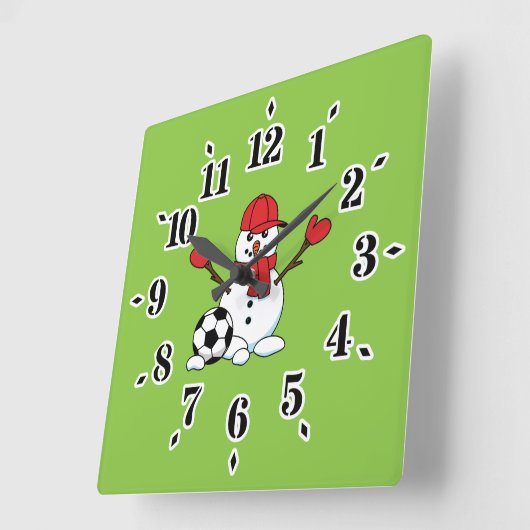 Horloge Carrée Drôle Snowman avec balle de football (Angle)