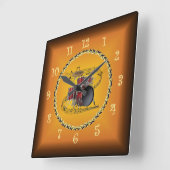 Horloge Carrée Drum Set Sur Musical Scroll & Russet Orange ~ (Angle)