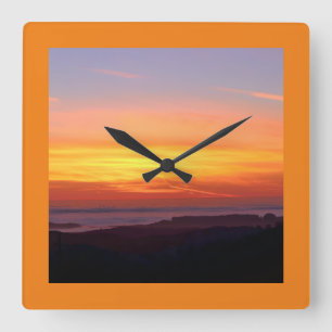 Horloge Carrée Du lever au coucher du soleil orange