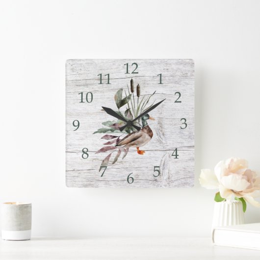 Horloge Carrée Duck Cattails Greenery (Maison)
