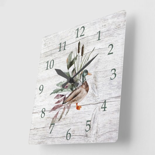 Horloge Carrée Duck Cattails Greenery (Angle)